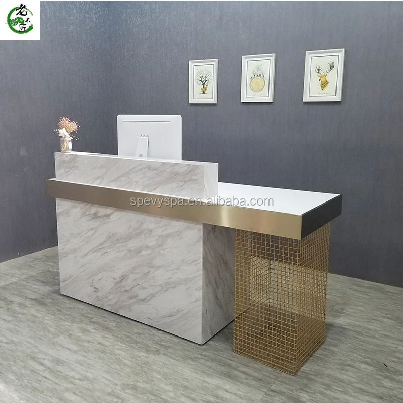 European Industrial Style Gold Reception Desk Table For Salon Sy-rd011