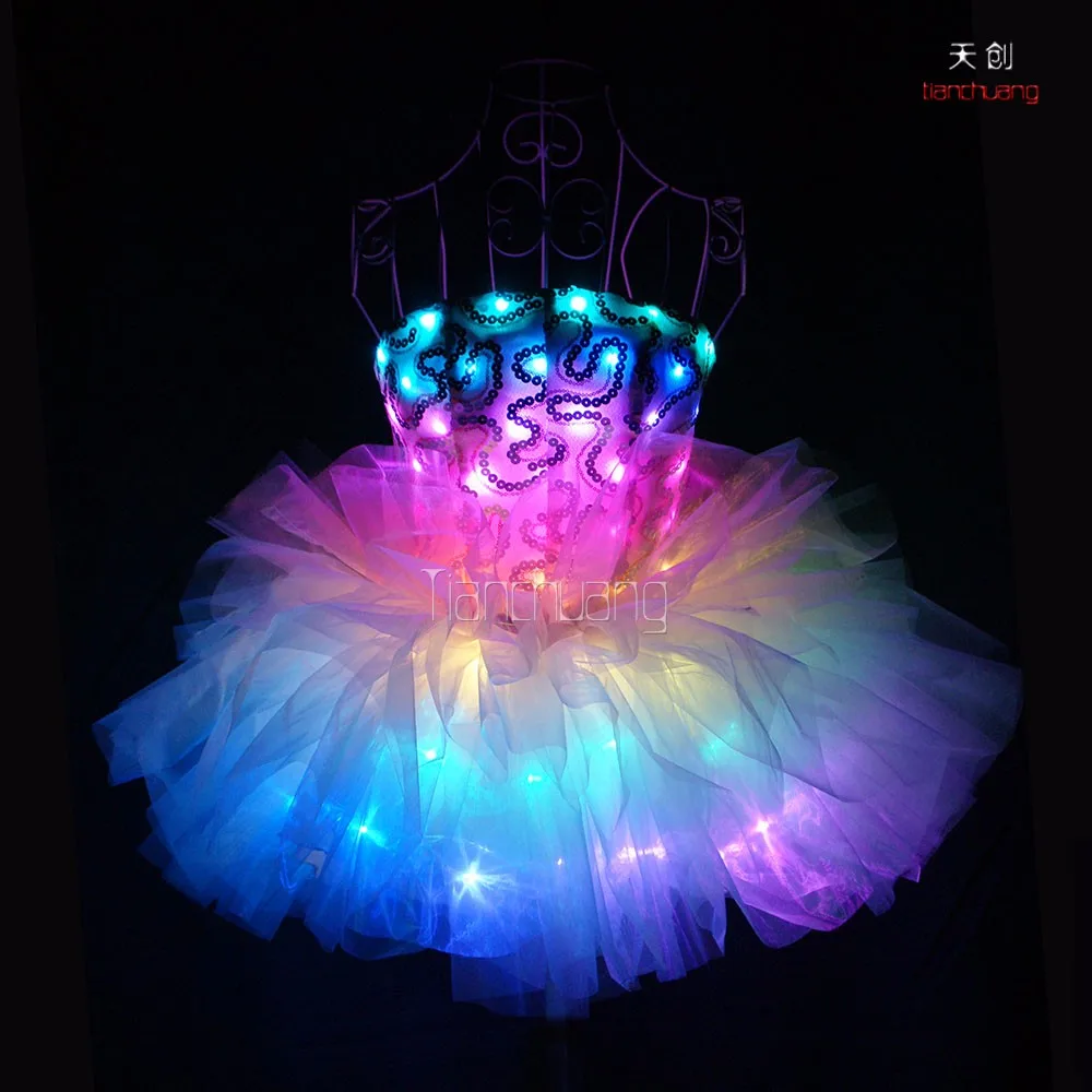 Wireless Dmx 512 Control Full Color Led Light Up Tutu Girls Dress With Lights Christmas Party 9451