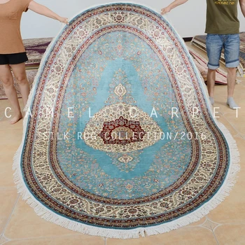 Runde Seide Handgeknupften Teppich Oval Blau Grun Teppiche Verkauf