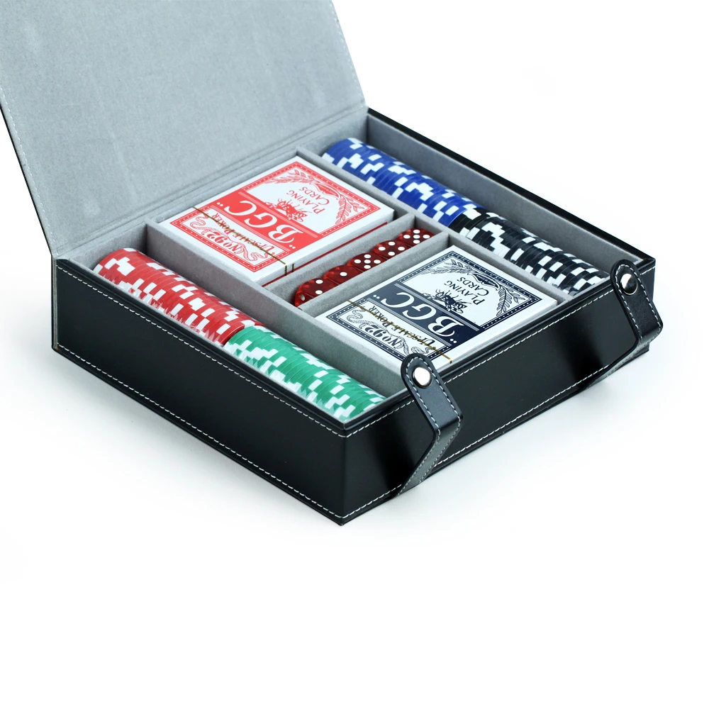 Hand Made Texas Hold'em Poker Chip Game Set With Cards Leather Case