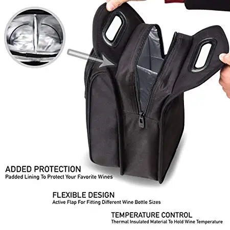 High quality custom logo 2 Bottle wine Travel tote bag