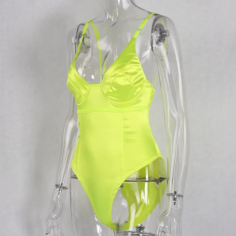 Sleeveless One-piece Camisole Neon Bodysuit Ladies Bodycon Jumpsuit ...