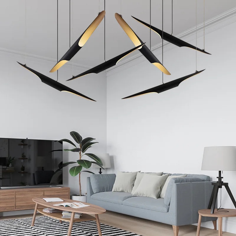 现代阁楼 led 吊灯灯具金色黑色翅膀铝管挂吊灯光