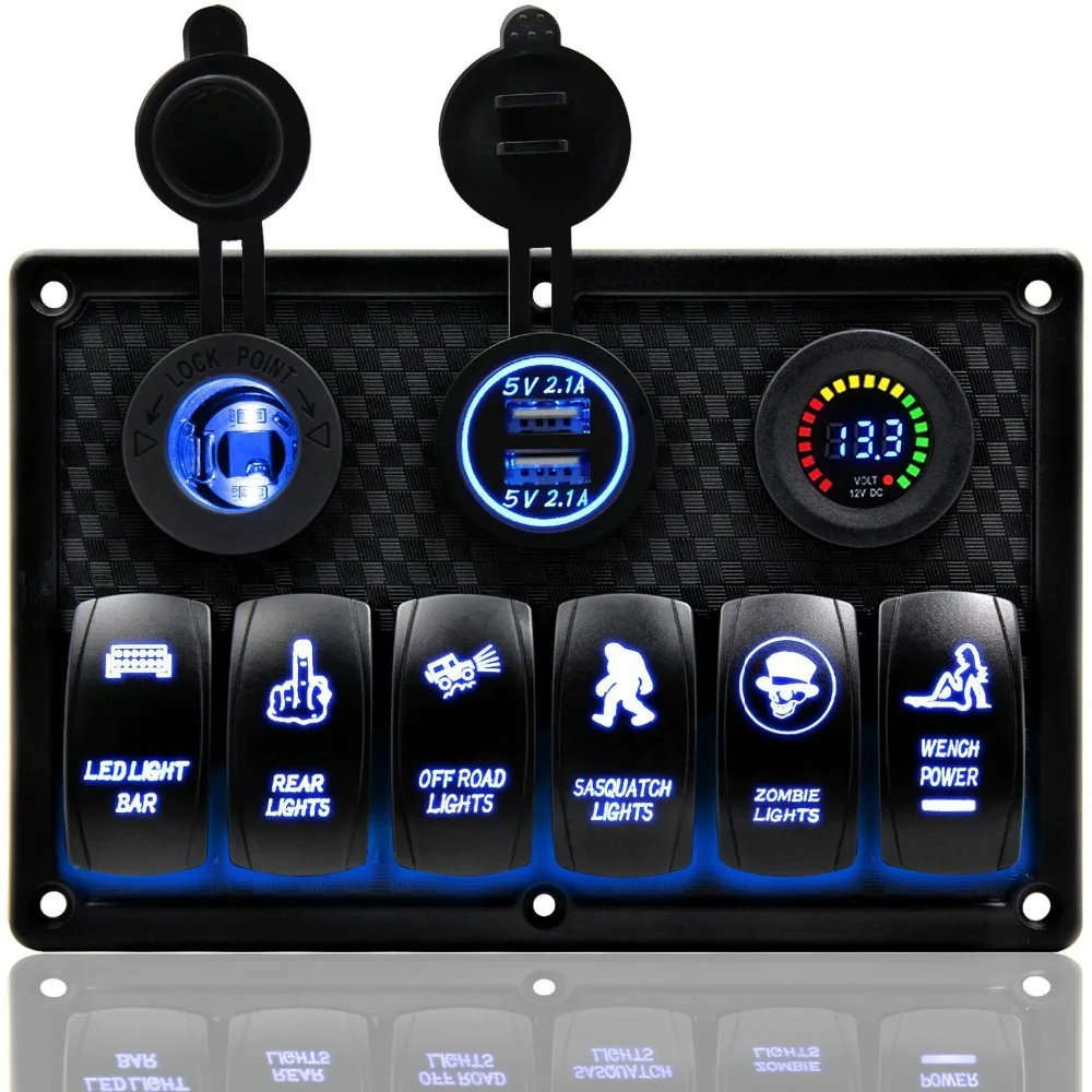 6 Hole Flush Mount Dc1224v Rocker Switch 6 Gang Switch Panel For Car