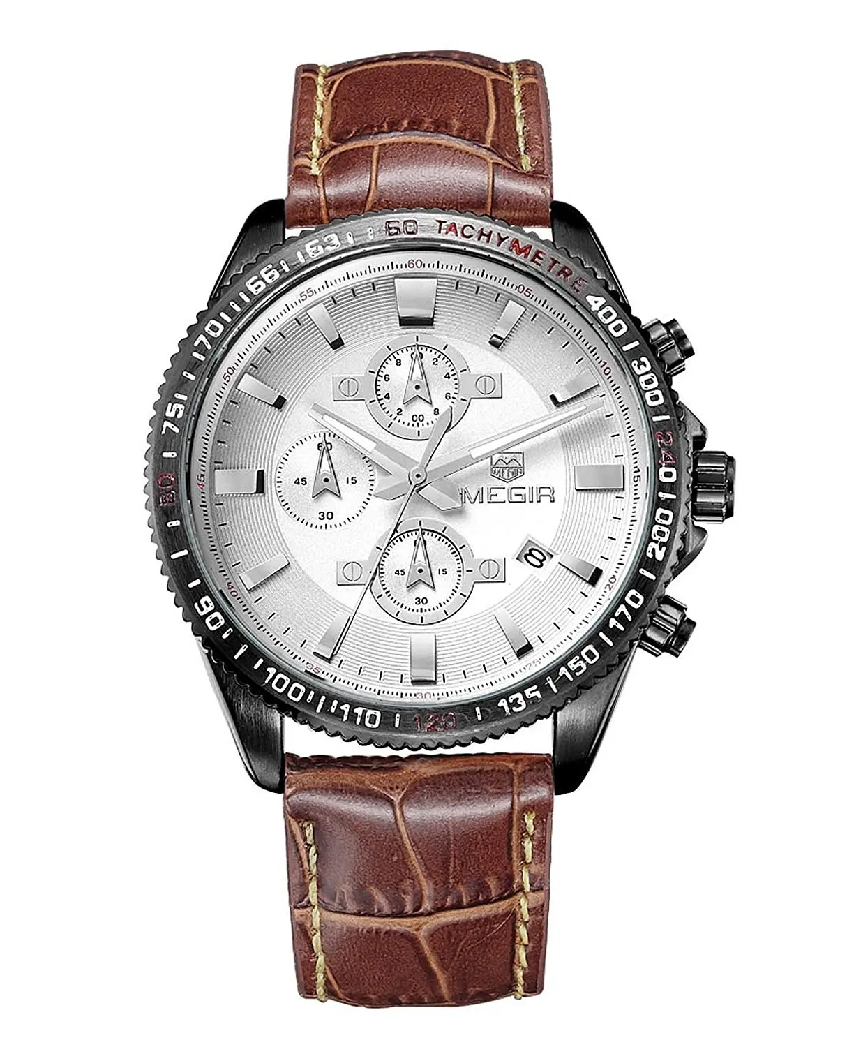 leather watch white face