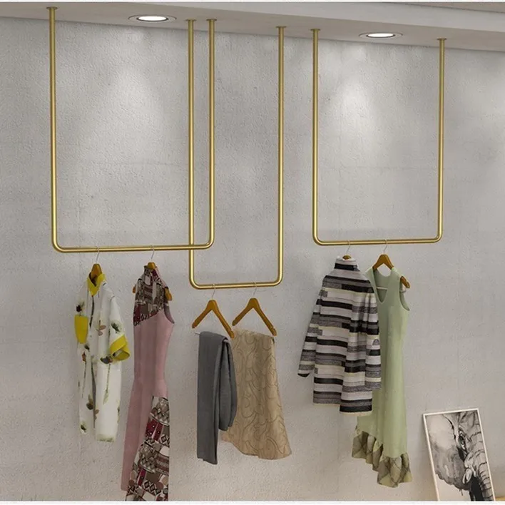 Simple Wrought Iron Gold Clothing Rack Clothing Store Display Rack