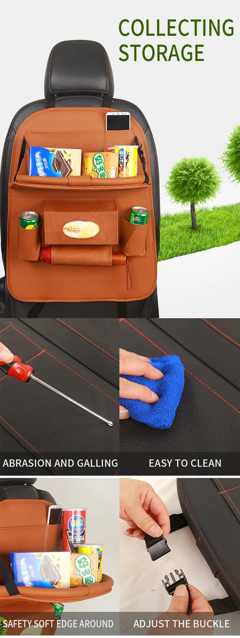 Hot Pu Leather Car Seat Organizer Front Seat Backseat Organizer Car