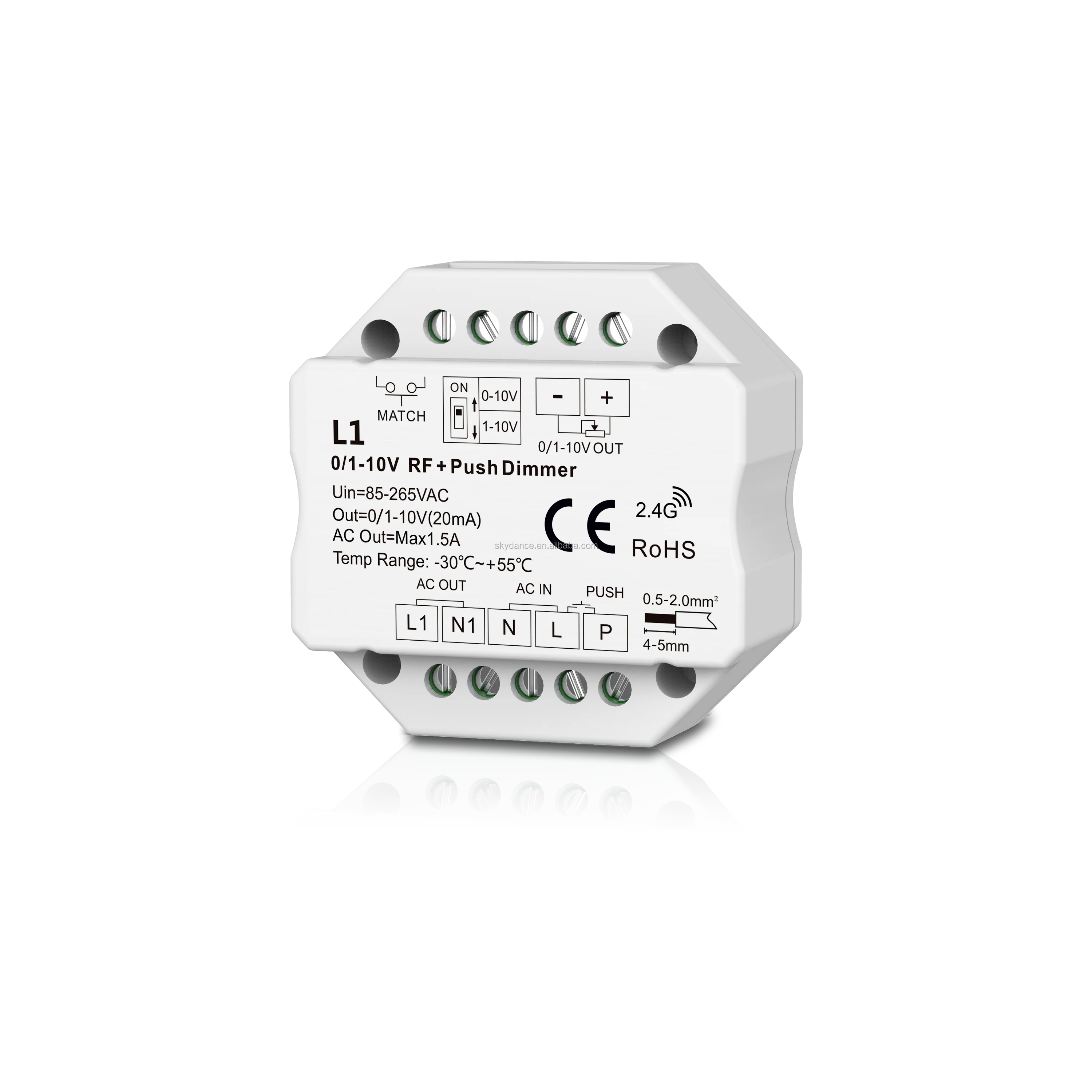 Skydance L1 Ac Input 2.4g Rf Push Dim To 0/1-10v Led Dimmer Convertor ...