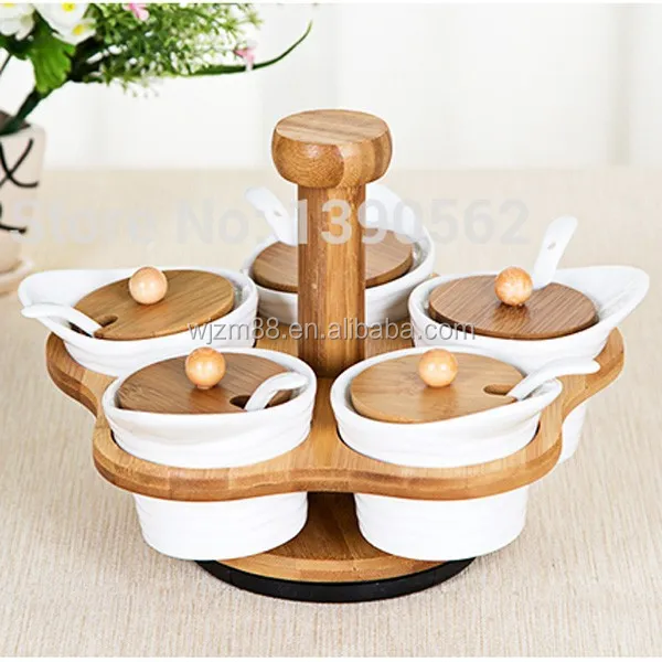 Lazy Susan Spice Set,Ceramic Spice Jars 