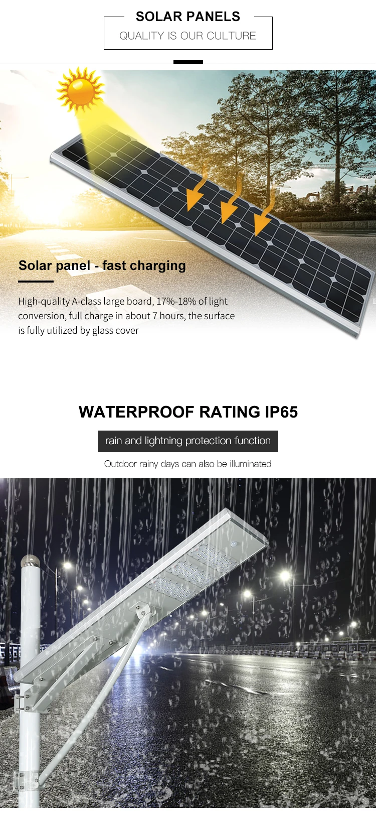 Ip65 waterproof outdoor 30w 50w 60w 80w 100w 120w integrated all in one solar led streetlight