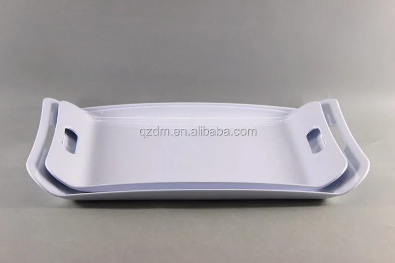 White Melamine Serving Tray With 2 Handle 2 Size