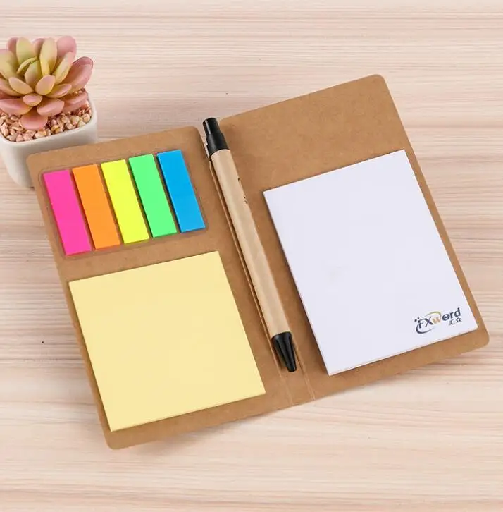 Cheap Kraft Paper Cover Sticky Note With Pen Combined Small Memo Pad