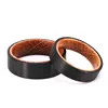 Fashion Designer Design 8mm 6mm Oak Whisky Barrel Wood and Black Tungsten Combined Matching Wedding Date Ring Set Men Women