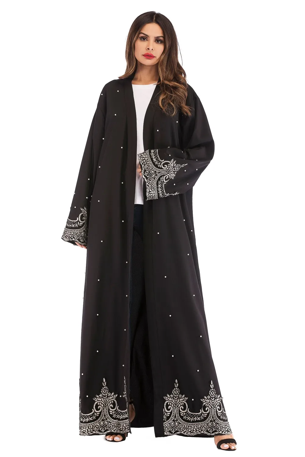 1684#women Kimono Popular Fashion Purple Beaded Elegant Dubai Abaya Front Open - Buy Beaded 