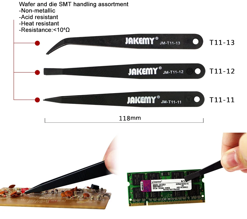 JAKEMY JM-T11 Precision Anti-Static Highly Heat Resistant Tweezers Set