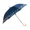 High Quality Stick Auto Straight Umbrella With Curved Wooden Handle