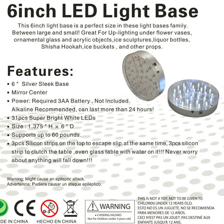 6inch white led light base 
