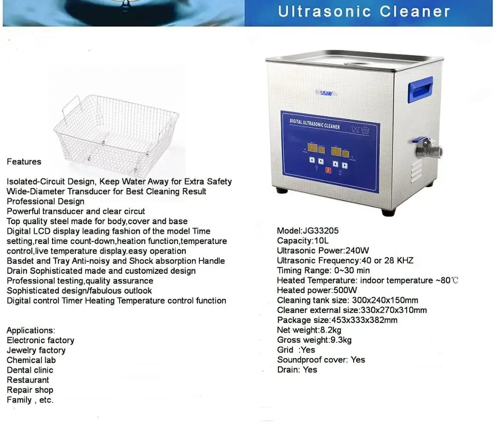 10L Ultrasonic cleaner /made in China with heater and timer