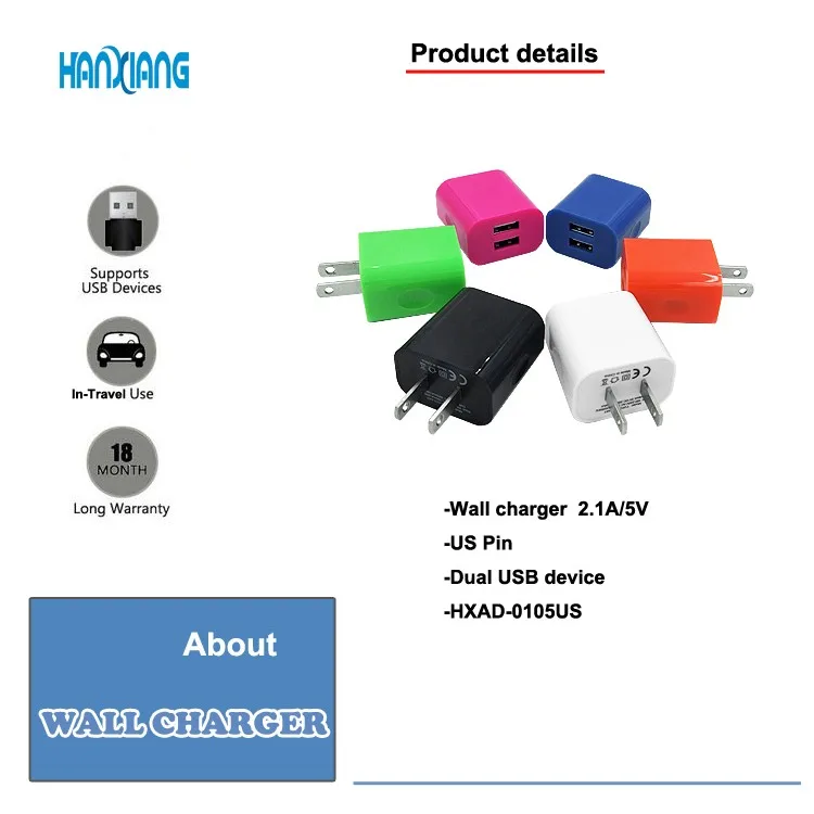 Small Quick Cell Phone Charger 5v 2.1a Dual Usb Us Plug Output Power