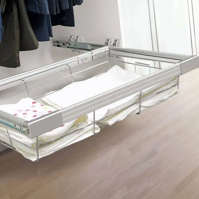 Sliding Clothes Storage Wire Mesh Basket Stainless Steel Metal Sliding Clothes Storage Wire Mesh Basket Stainless Steel Metal