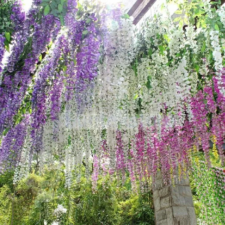 12x Artificial Silk Wisteria Fake Garden Hanging Flower Plant Vine Wedding Décor 