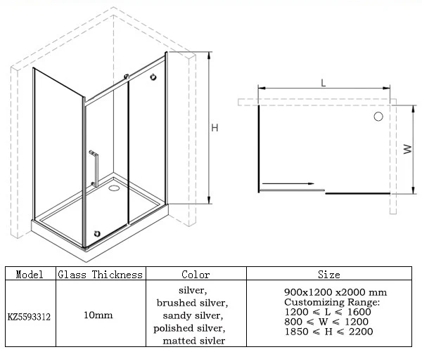 Dubai Frameless Corner Frosted Sliding Shower Glass Door Cabin