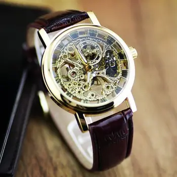 Genuine Leather Original Winner Watch Hand Wind Luxury Men Gifts