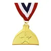 18K Gold Custom Shape Five Star Metal Logo Medal With Blue White Red Lanyard