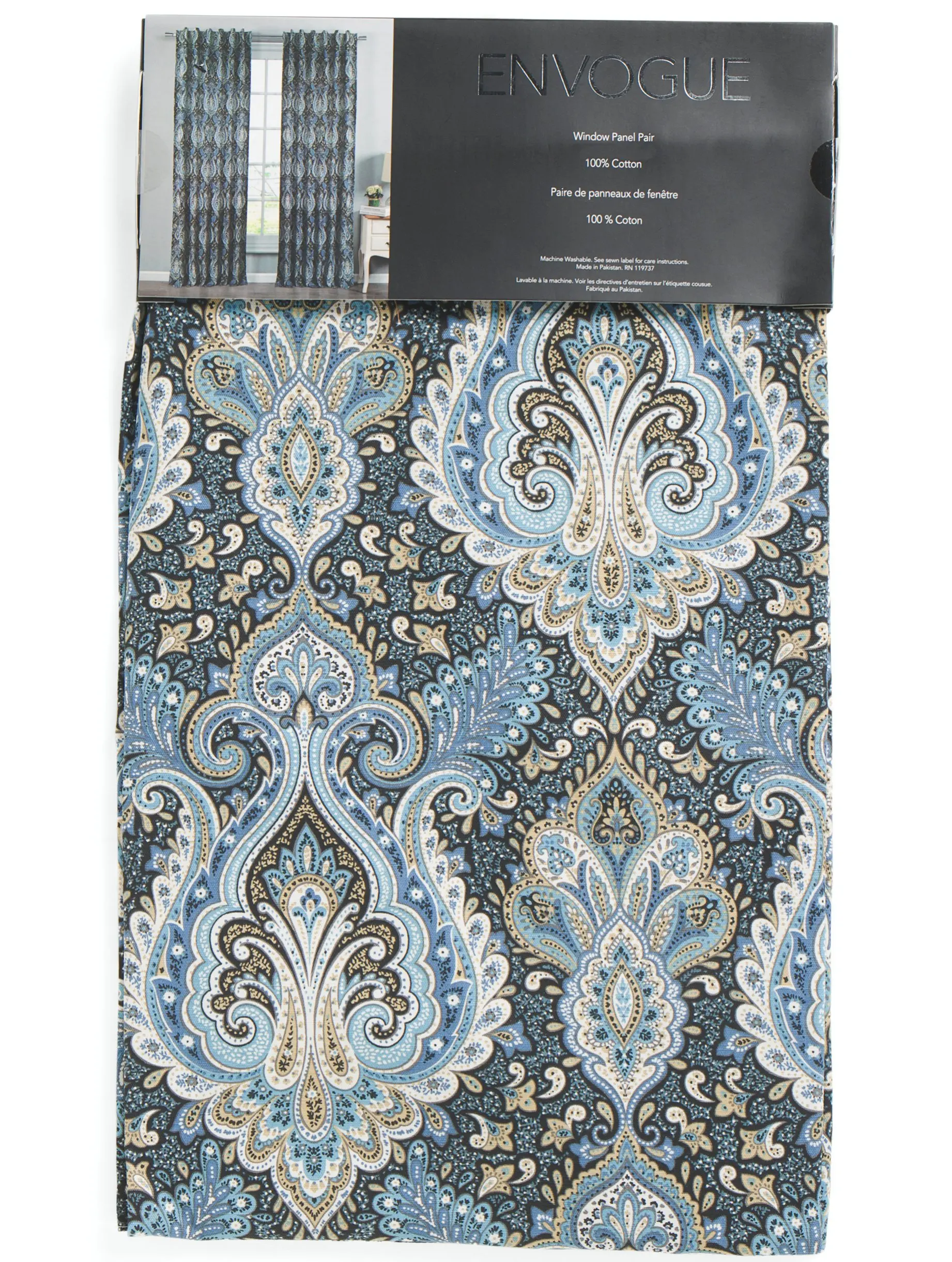 blue and tan curtains