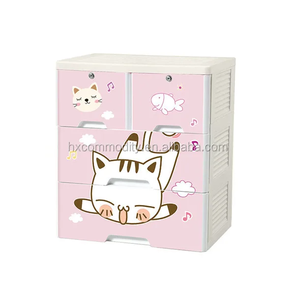 Cute cartoon printing baby closet wardrobe cabinet 5 layer large plastic storage drawer