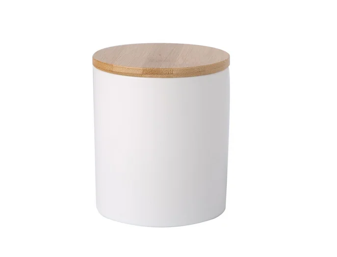 Home goods cylinder white ceramic canister containers / tea coffee sugar canister set with wood lid .PNG