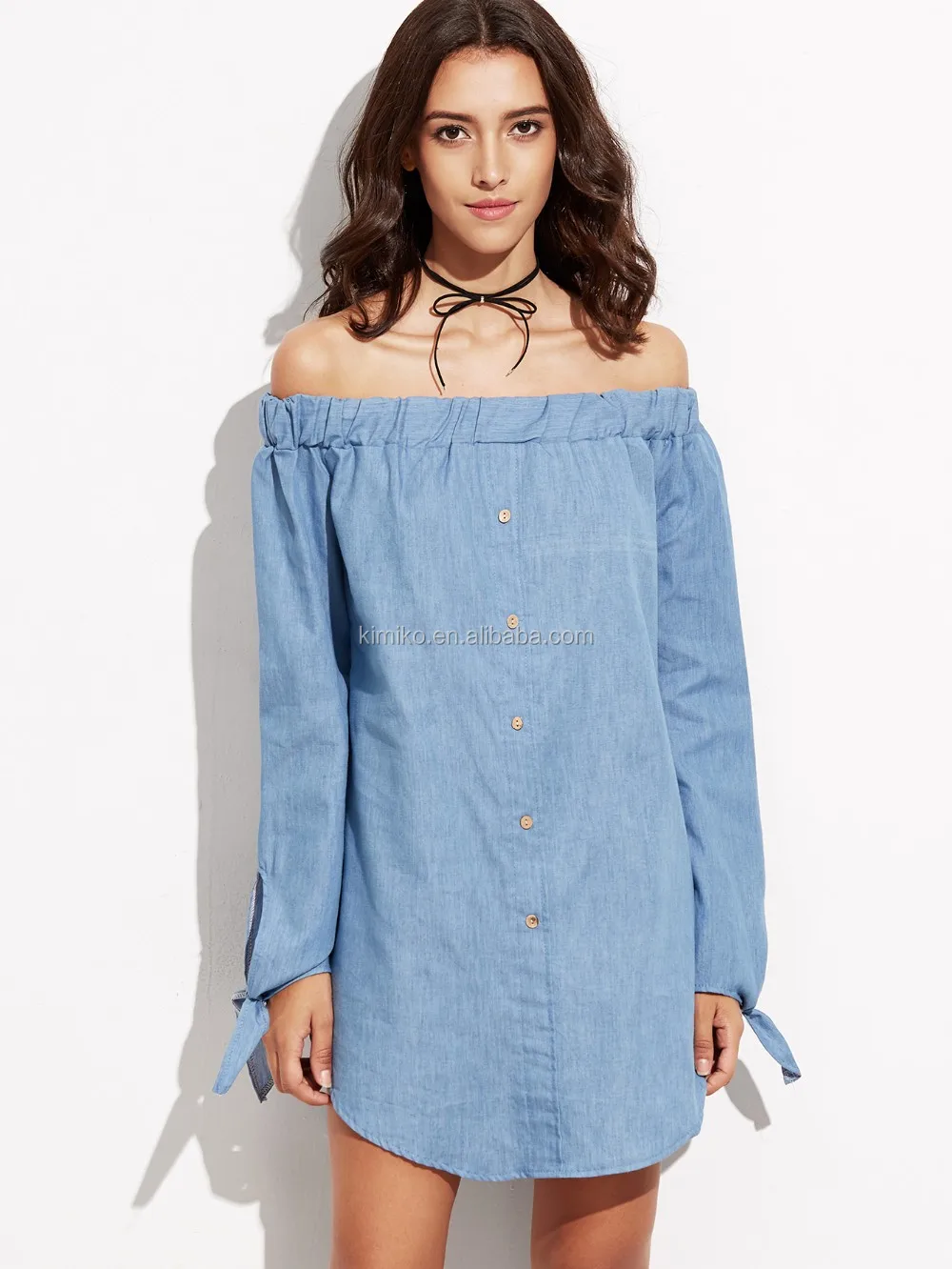Wholesale New Style Casual Off  Shoulder  Long  Sleeve  Denim 