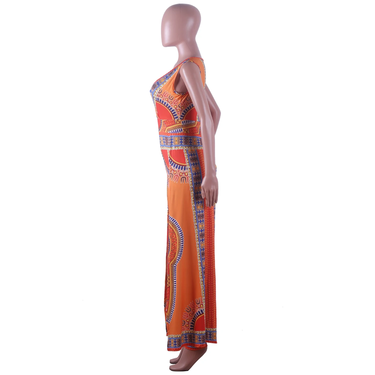 African women's sleeveless printed orange ethnic style jumpsuits