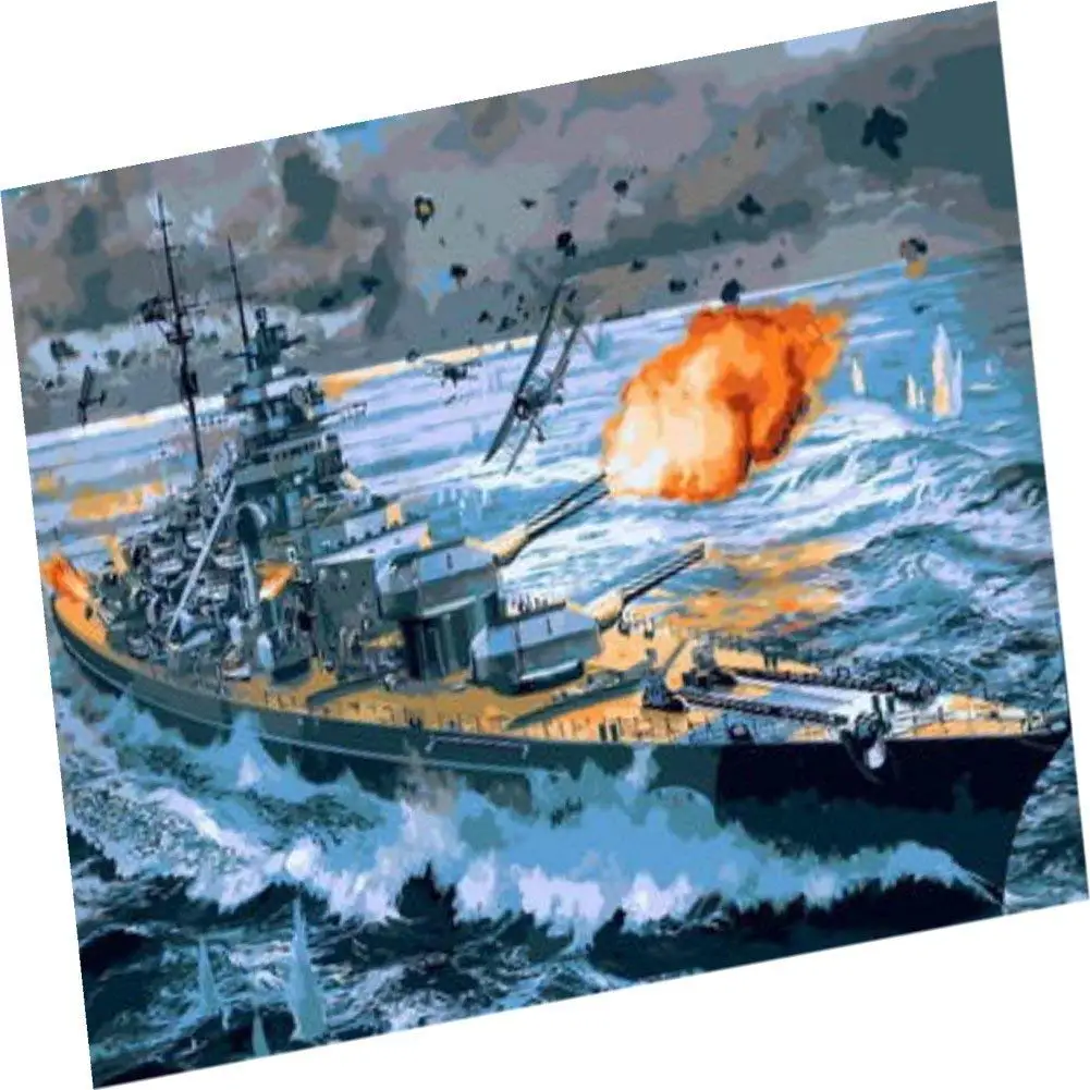 Wowdecor Paint by Numbers Kits for Adults Kids, Number Painting - Sea Wars, Ships and Fighters 16x20 inch (Framed)