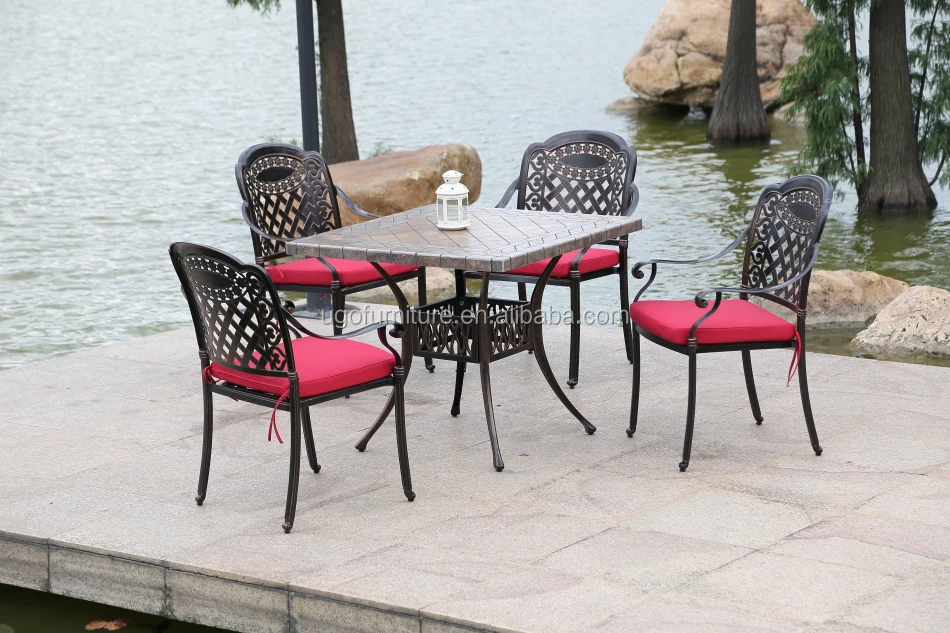 Modern Design Cast Aluminum Patio Furniture In Garden Set With Ceramic Tile Table Modern Design Cast Aluminum Patio Furniture In Garden Set With Ceramic Tile Table