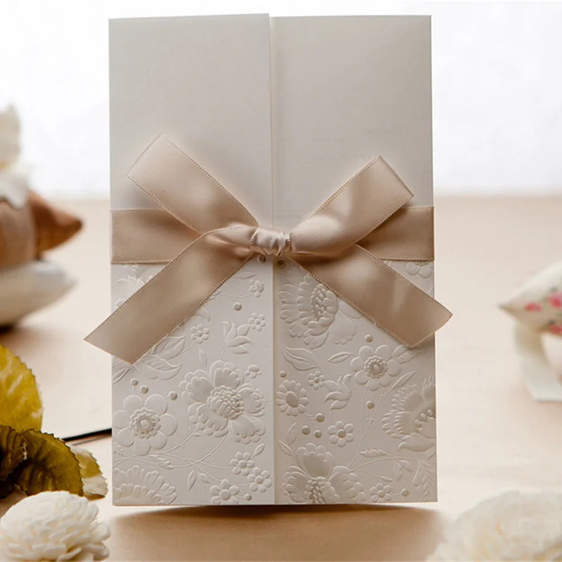 Laser Cut Wedding Invitation Cards Embossing Birthday Party Greeting With Bowknot Ribbon Envelope Seals Ivory Invitations Layered Laser Cut Wedding Invitation Cards Embossing Birthday Party Greeting With Bowknot Ribbon Envelope Seals Ivory Invitations Layered