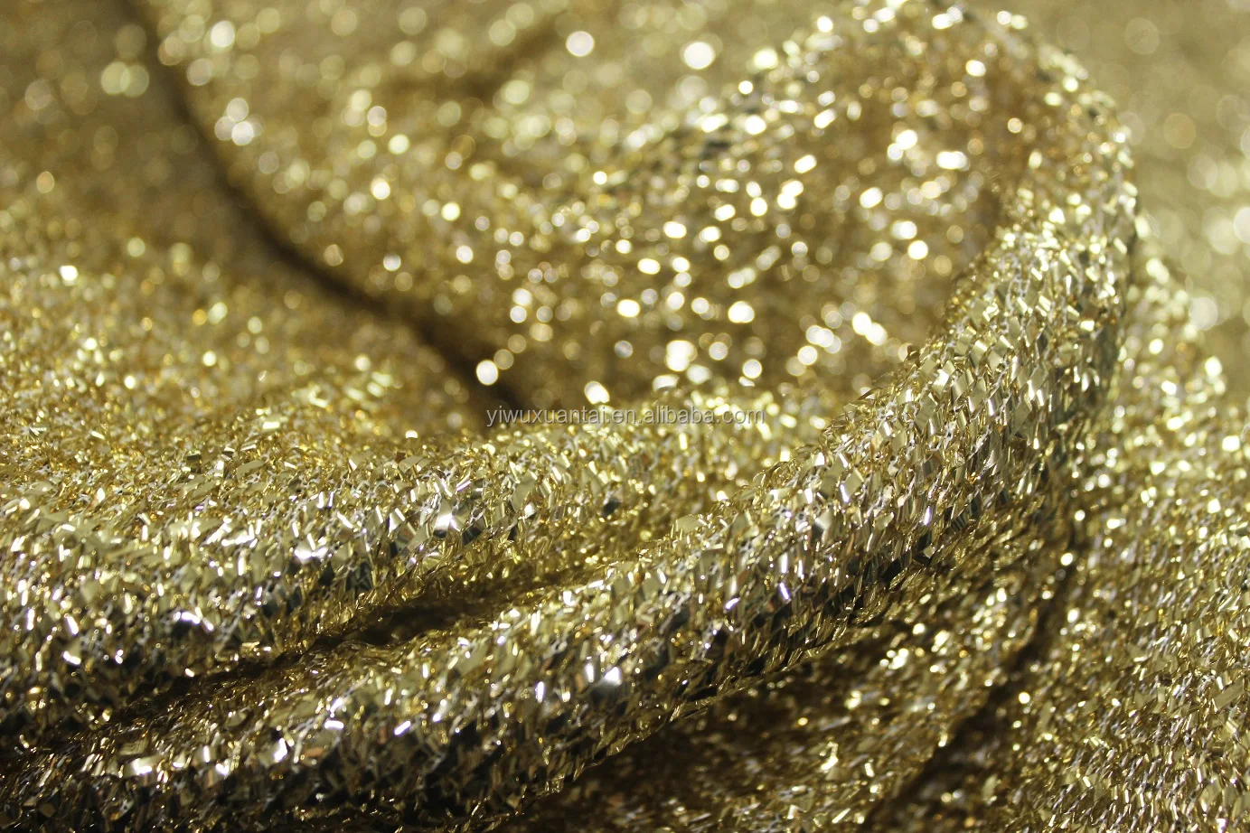 Knitted Gold Glitter Metallic Fabric For Dress Garment Brocade Fabric