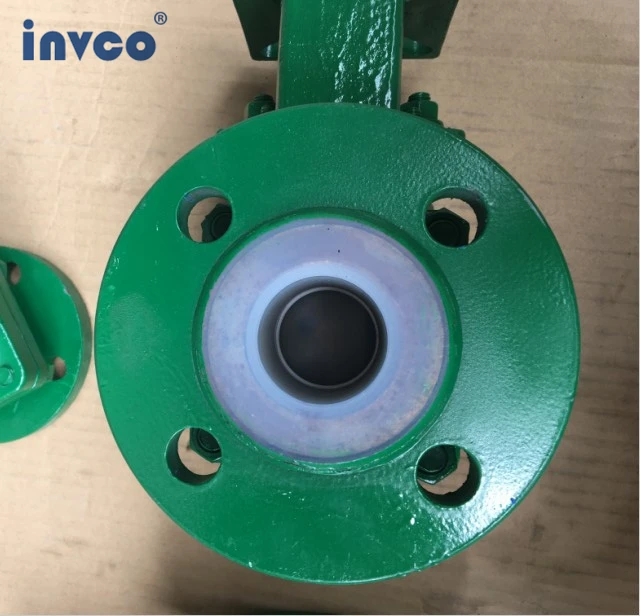 INVCO Fluorine lined ball valve with pneumatic actutor ,fluorine ball valve with flange end