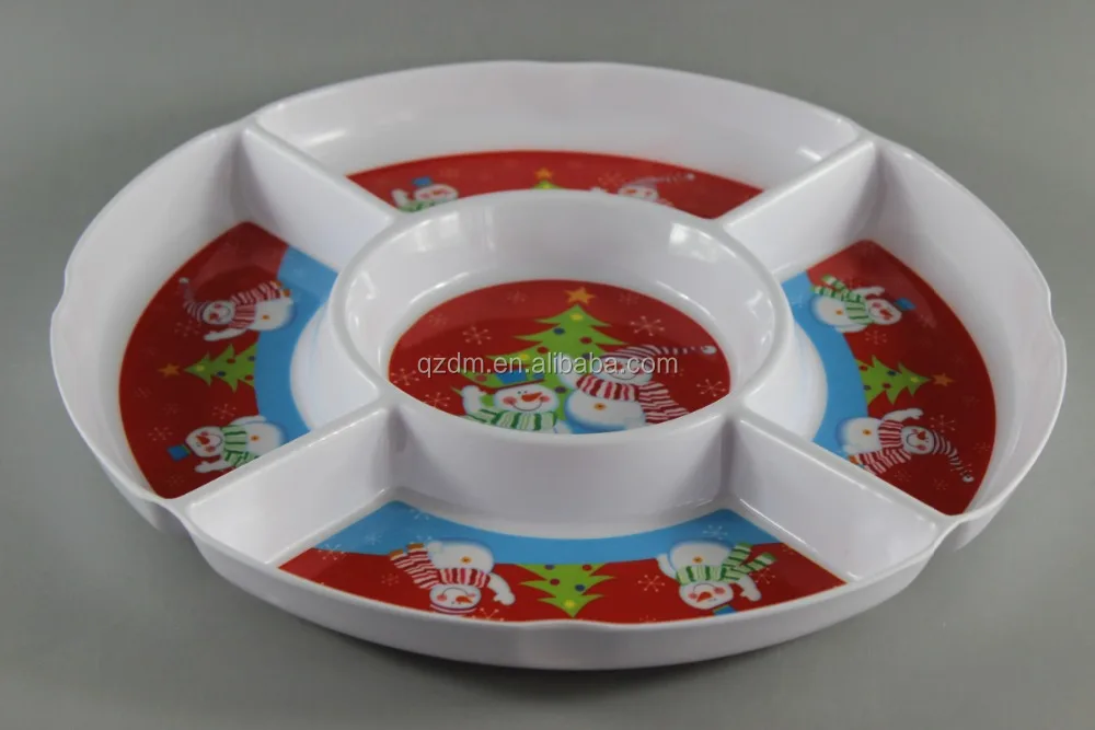 Round Shape Melamine 5 Section Plate,Xmas Division Tray