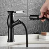 WANFAN Black Finish Pull out Square Bathroom Sink faucet, Hair washing Single Hole Mixer vanity Vessel Taps