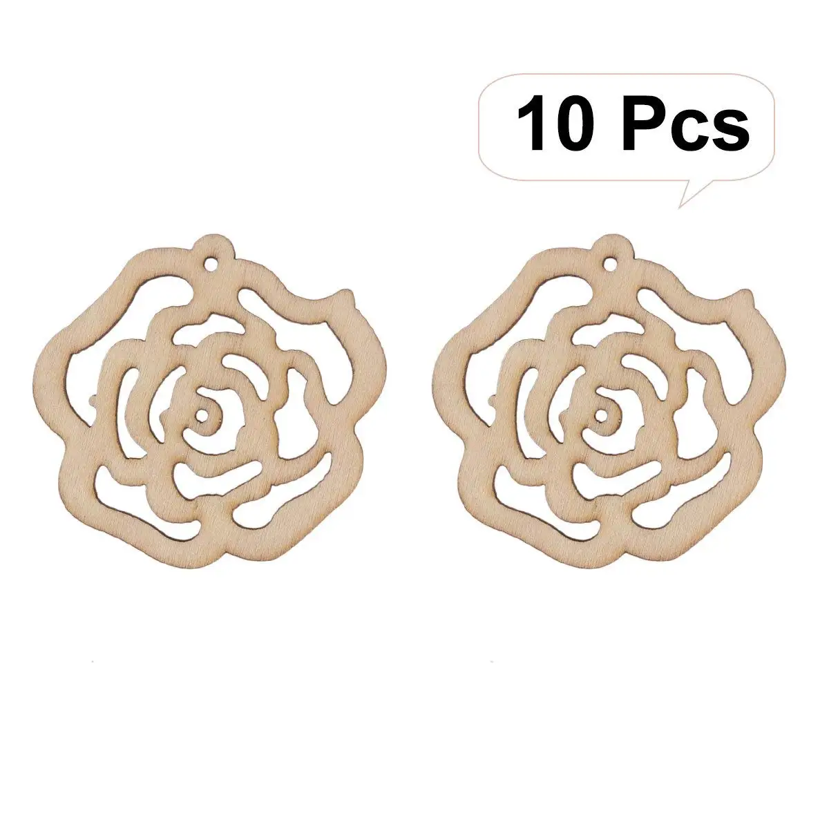 LUOEM 10PCS Hollow Rose Flower Cutout Veneers Slices For Patchwork DIY Crafting Decoration Christmas Wooden Crafts Embellishment Christmas Tree Pendants Hanging Ornaments Wood Tag