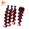 Alibaba Vendor Online Hot Sell High Quality Expression Weaves Hair Ombre Dark Red Color Virgin Hair Lace Closure With Bundles