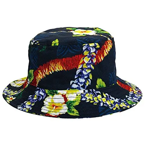 Amscan Summer Hibiscus Prints Bucket Hat Hawaiian Luau Costume Dress Up Party Men's Headwear, Blue, Fabric, 4" x 10".