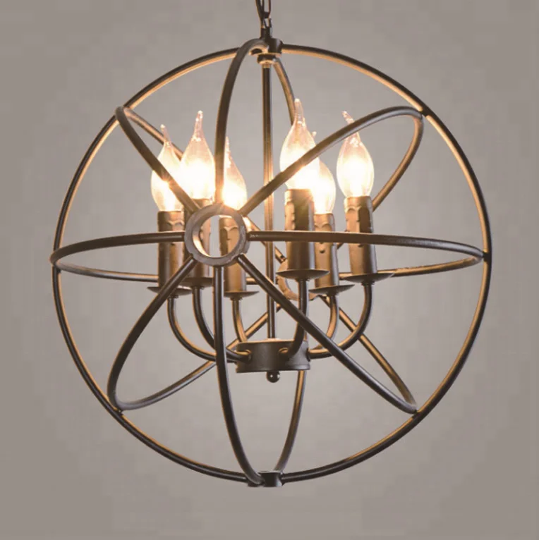 Decorative modern E14 restaurant chandelier 8 lights metal cage black industrial hanging pendant lamp