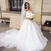 ZH3103G Vintage Wedding Dresses Half Sleeve Lace New Appliques Off Shoulder Chapel Train Sequin A Line Plus Size Bridal Gown