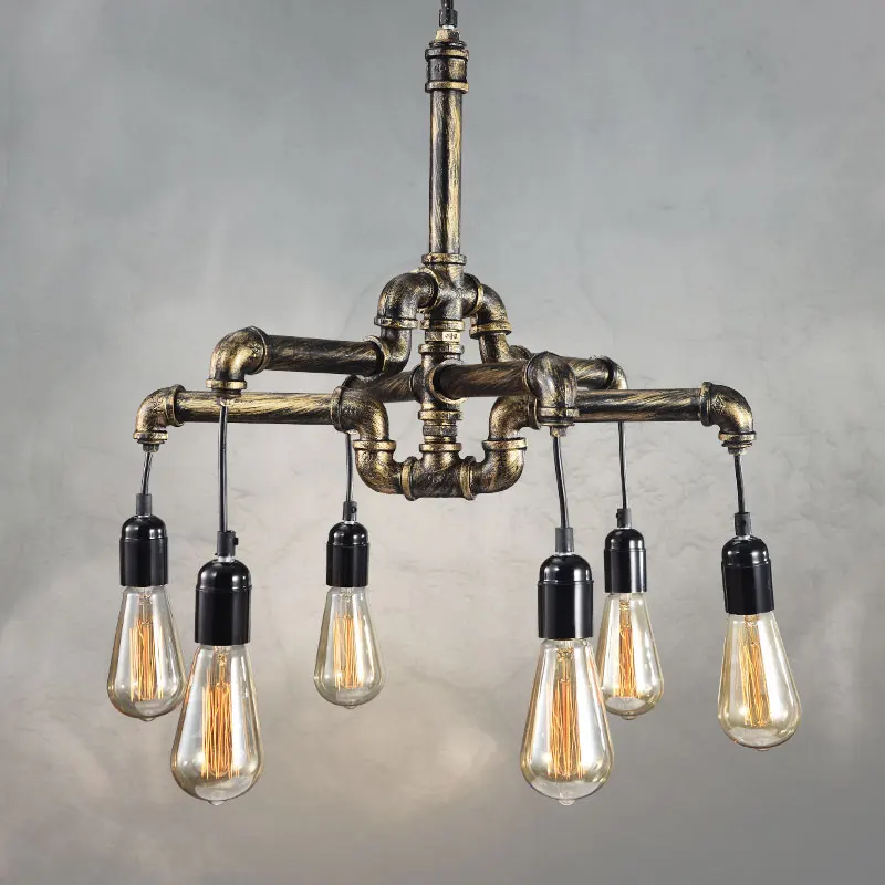 Loft Retro Waterleiding Amerikaanse Land Vintage Industrie brons buis hanglamp met zes licht
