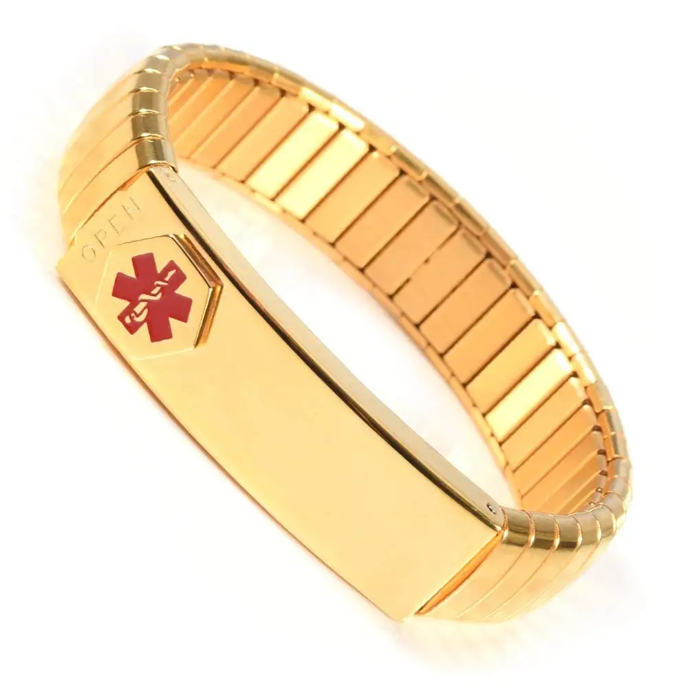 XUANPAI Free Custom Personalized Stainless Steel Medical Alert ID Bangle Open Cuff Bracelet With Ring