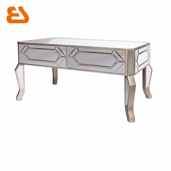 K D Mirrored Coffee Table With Champagne Gold Wooden Trim K D Mirrored Coffee Table With Champagne Gold Wooden Trim