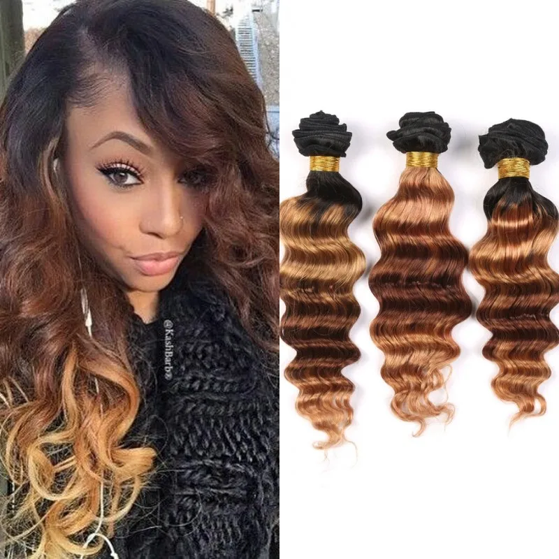 Ombre Brazilian Hair Weave Bundles Black Brown Blonde Deep Wave