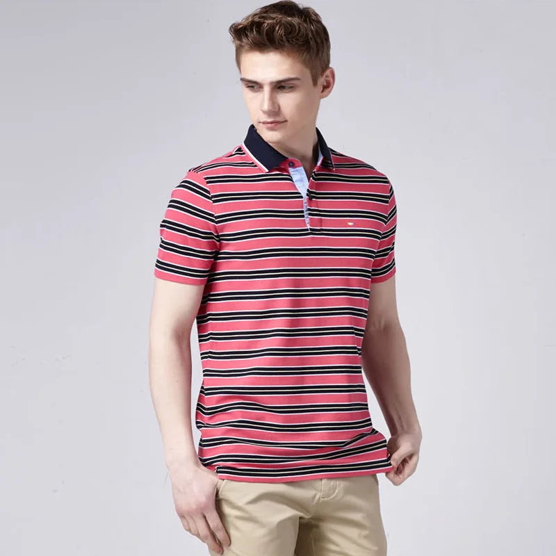 red and white striped polo shirt